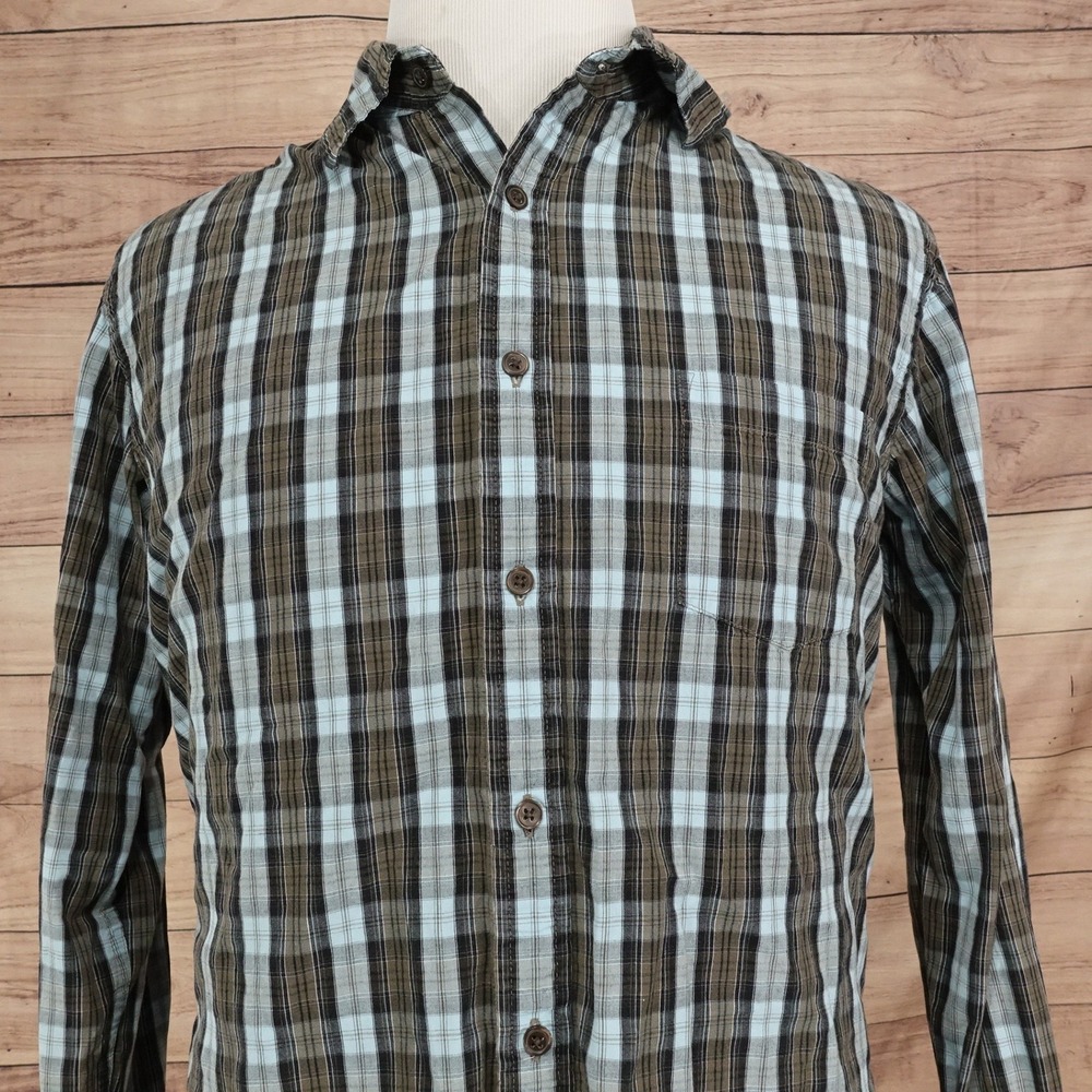 Sonoma Plaid Button Down Mens Large Blue Brown Excellent Cotton Long Sleeve